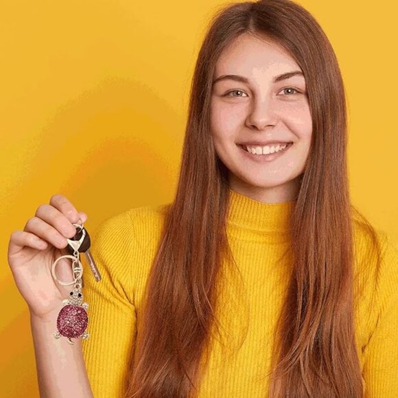 Pink Rhinestone Turtle Keychain Bag Purse Charm - Picture 2 of 4